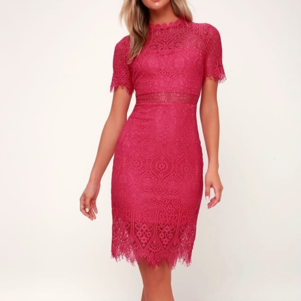 Lulus Remarkable Lace dress in Fuschia